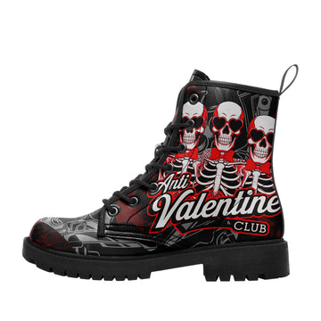 Anti Valentine Club Skeleton Combat Boots - Heart Sunglasses Skull Shoes BOOTS-24023007-3