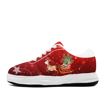 Christmas Reindeer & Sleigh Platform Sneakers – Red Holiday Winter Low Top Shoes - FN084-26018059-3W