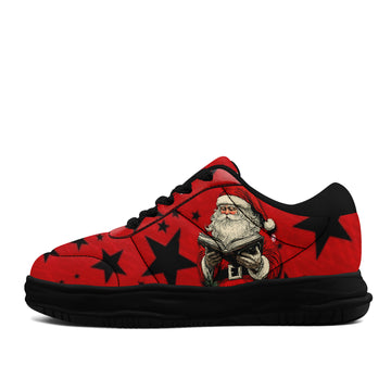 Vintage Santa Reading Book Platform Sneakers – Red & Black Star Low Top Shoes - FN084-26018059-4B