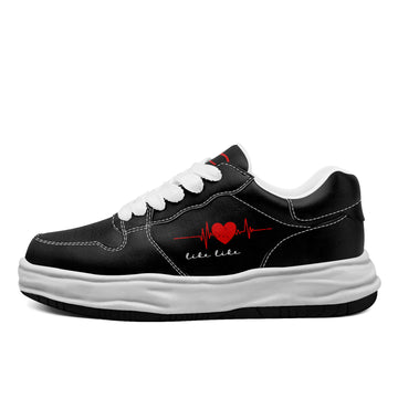 Personalized Love-Themed Platform Sneakers, Customizable Black Lace-Up Shoes with Heartbeat Artwork - FN032-26025200-2w