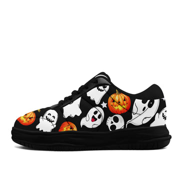 Spooky Cute Ghost Halloween Platform Sneakers – Black Pumpkin Low Top Skate Shoes - FN084-26018059-2B
