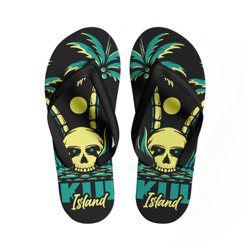 Toponepod Skull Sea beach Flip Flops | Tropical Pirate Beach Sandals with Palm Trees & Sunset Skull Art | FN058-25023046-1