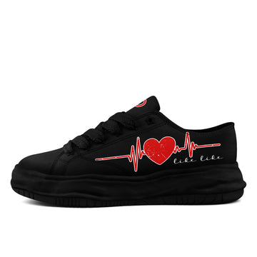 Black Chunky Platform Sneakers with Red Heartbeat Graphic and Fat Laces - FN038-26006302-5b