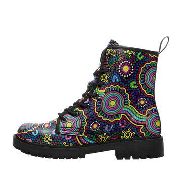 Colorful Mandala Print 8-Eyelet Combat Boots with Black Lug Sole - BOOTS-26025221-4