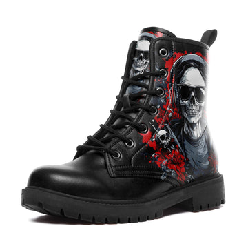 Music Skull with Headphones & Paint Splatter Combat Boots - DJ Streetwear Shoes BOOTS-240270010