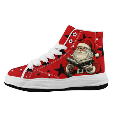 Vintage Santa Reading Book Chunky High Top Sneakers – Fat Laces Melted Sole Shoes - FN039-26018058-4W