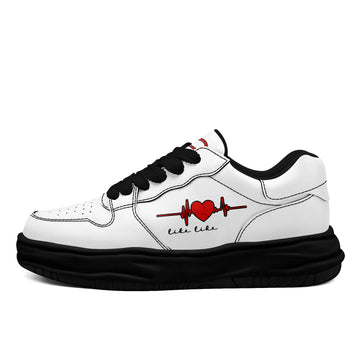Personalized Love-Themed Chunky Sneakers, Customizable White Lace-Up Shoes with Heartbeat Artwork - FN032-26025200-1b