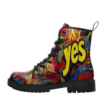 Pop Art Comic Book Style YES Graphic Combat Boots - Colorful Retro Shoes 058-6-25009075-5