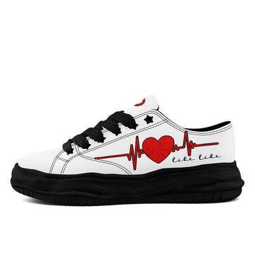 White Chunky Platform Sneakers with Red Heartbeat Graphic and Black Fat Laces - FN038-26006302-6b