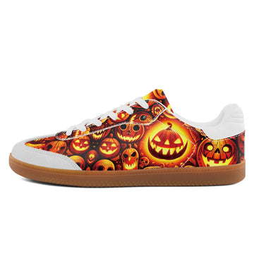 Custom Name Halloween Pumpkin Retro Sneakers – Glowing Jack-O'-Lantern Gum Sole Shoes for Women & Men FN077-26025202-16w