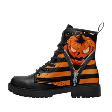 Menacing Pumpkin Grunge Boots - High Top Lace-Up Shoes for Spooky Season BOOTS-24025002-1