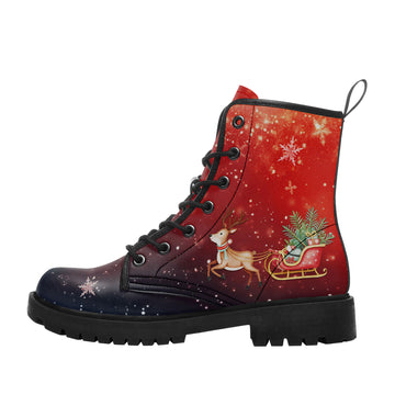 Christmas Reindeer & Sleigh Combat Boots – Winter Snowflake Ombre Lug Sole Boots - 058-6-26018056-2