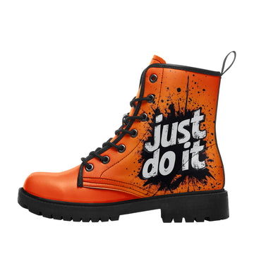 Bright Orange Paint Splatter Combat Boots - Motivational Slogan Streetwear 058-6-25009075-1