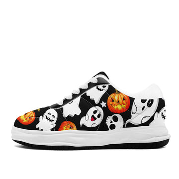 Spooky Cute Ghost Halloween Platform Sneakers – Black Pumpkin Low Top Skate Shoes - FN084-26018059-2W