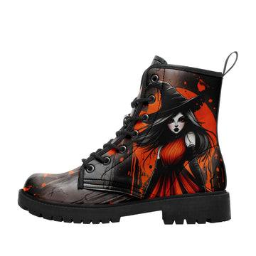 Anime Style Witch with Orange Splatter Combat Boots - Fantasy Sorceress Shoes 058-6-25009051-8