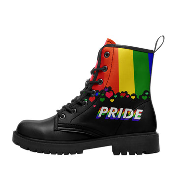LGBTQ+ Rainbow PRIDE Combat Boots – Women's Black & Stripe Lace-Up Lug Sole Boots - BOOTS-26025197-22