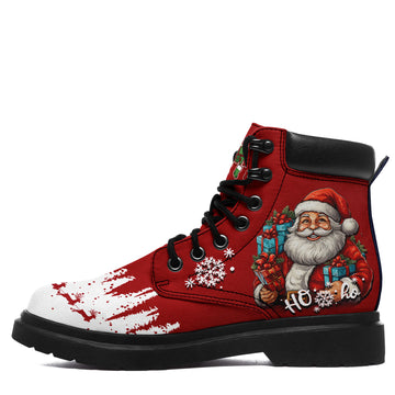 Christmas Santa Padded Collar Work Boots, Red and Black Lug Sole Boots - 1921-26006301-1w