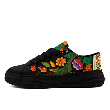 Personalized Colorful Floral Platform Sneakers, Custom Black Low-Tops for Folk Art Lovers and Unique Style Gifts - FN038-26025199-5b