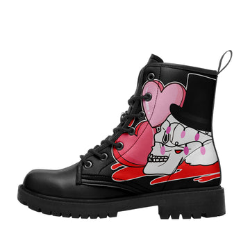Dapper Skull in Top Hat & Hearts Combat Boots - Spooky Cute Valentine Shoes BOOTS-24023007-9