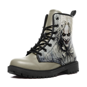 Sinister White Hair Clown Combat Boots - Horror Movie Art Shoes BOOTS-25027041-9
