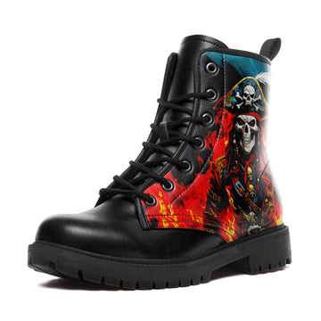 Cursed Pirate Captain Skull Combat Boots - Fiery Ghost Ship Shoes BOOTS-240270011