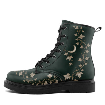 Customizable Moonlit Garden Boots with Personalized Ivy Artwork, Green 8-Eyelet Combat Boots for Nature Lovers - 058-6-26006349-4