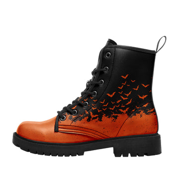Sunset Flight Bat Graphic Leather Boots - Autumn Halloween Aesthetic 058-6-25009051-1