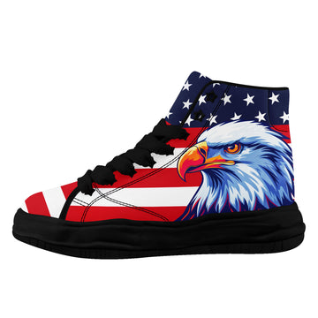 Patriotic American Flag Bald Eagle Chunky High Top Sneakers – Fat Laces Melted Sole Shoes - FN039-26018058-3B