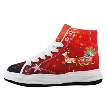 Christmas Reindeer & Sleigh Chunky High Top Sneakers – Fat Laces Melted Sole Shoes - FN039-26018058-5W