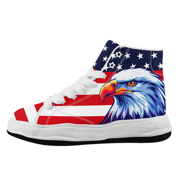 Patriotic American Flag Bald Eagle Chunky High Top Sneakers – Fat Laces Melted Sole Shoes - FN039-26018058-3W