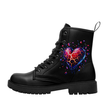 Shattered Crystal Heart Combat Boots - Abstract Exploding Love Shoes BOOTS-24023007-8