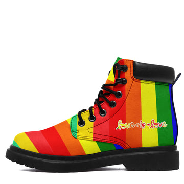 Personalized Rainbow Pride Work Boots, Love Is Love Lace-Up Ankle Boots with Black Lug Sole and Padded Collar - 1921-26025198-18