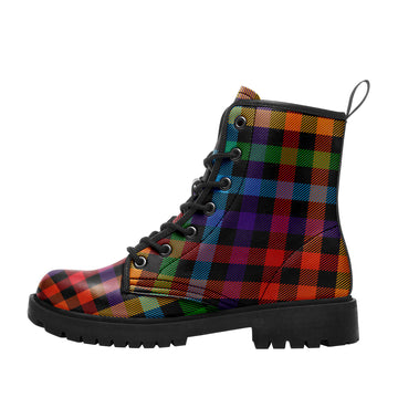 Colorful Plaid 8-Eyelet Combat Boots with Black Lug Sole - BOOTS-26025221-1