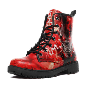 Red Hellfire Demon Skull Combat Boots - Fire & Lightning Graphic Shoes BOOTS-240270013