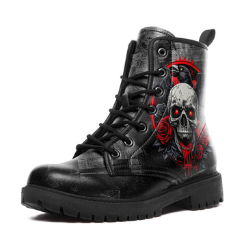 Trash Polka Skull & Raven Combat Boots - Bleeding Red Eyes Tattoo Shoes BOOTS-25027041-10