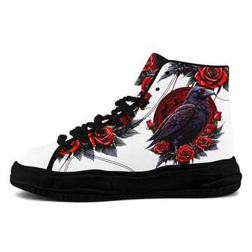Custom Raven and Red Rose Melted Platform High-Top Canvas Sneakers with Fat Laces - FN039A-26006303-13b