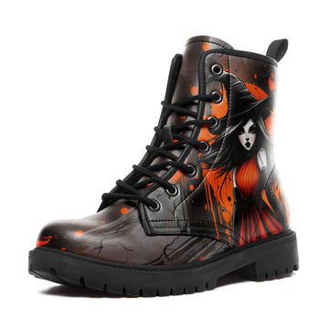 Anime Style Witch with Orange Splatter Combat Boots - Fantasy Sorceress Shoes 058-6-25009051-8