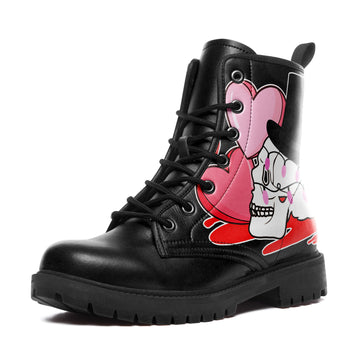 Dapper Skull in Top Hat & Hearts Combat Boots - Spooky Cute Valentine Shoes BOOTS-24023007-9