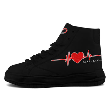 Black Heartbeat Graphic High-Top Sneakers with Chunky Wavy Platform Sole - FN039A-26006303-10b