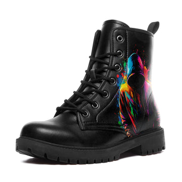 Neon Paint Splatter Hooded Silhouette Combat Boots - Anonymous Urban Art Shoes 058-6-25009075-2