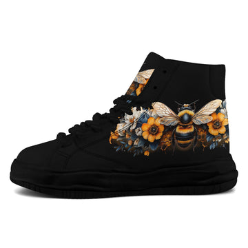 Black Chunky Platform High-Top Sneakers with Bumblebee and Floral Artwork - FN039A-26006303-6b