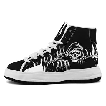 Black and White Reaper Graphic Melted Platform High-Top Canvas Sneakers - FN039A-26006303-11w