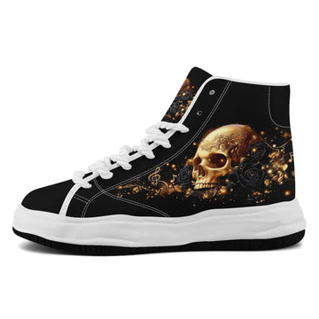 Black and Gold Skull Rose Chunky Platform High-Top Sneakers - FN039A-26006303-2w