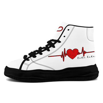 White Chunky Platform High-Top Sneakers with Red Heartbeat Graphic - FN039A-26006303-9b
