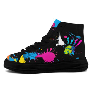 Black Chunky Platform High-Top Sneakers with Neon Handprint Splatter Art - FN039A-26006303-4b