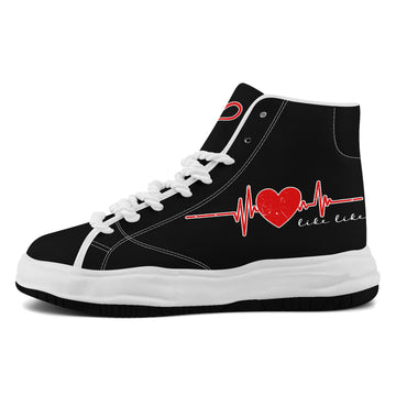 Black Heartbeat Graphic High-Top Sneakers with Chunky Wavy Platform Sole - FN039A-26006303-10w