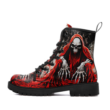 Crimson Grim Reaper Skeleton Combat Boots - Red Robe Death Metal Shoes BOOTS-24023002-3