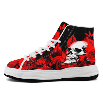 Red Rose Skull Wavy Platform High-Top Canvas Sneakers - FN039A-26006303-12w