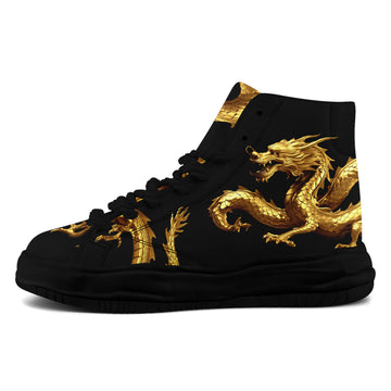 Black and Gold Dragon Print Chunky Platform High-Top Canvas Sneakers - FN039A-26006303-1b
