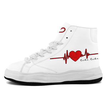 White Chunky Platform High-Top Sneakers with Red Heartbeat Graphic - FN039A-26006303-9w
